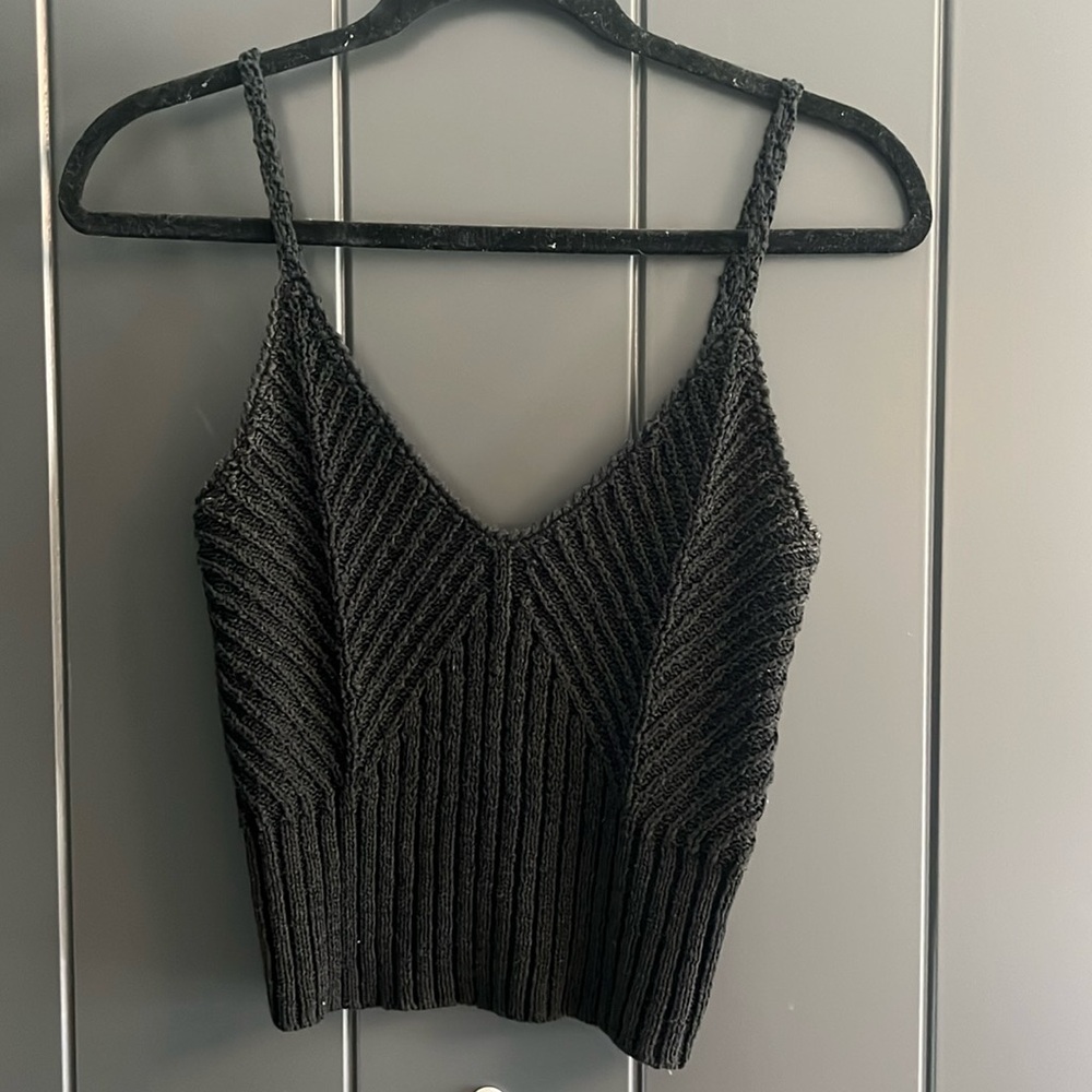 J crew cropped knit tank, black